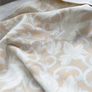 BALENCIAGA PARIS Scroll Floral Tan Blanket 140x200cm / 55x79" Monogram Japan